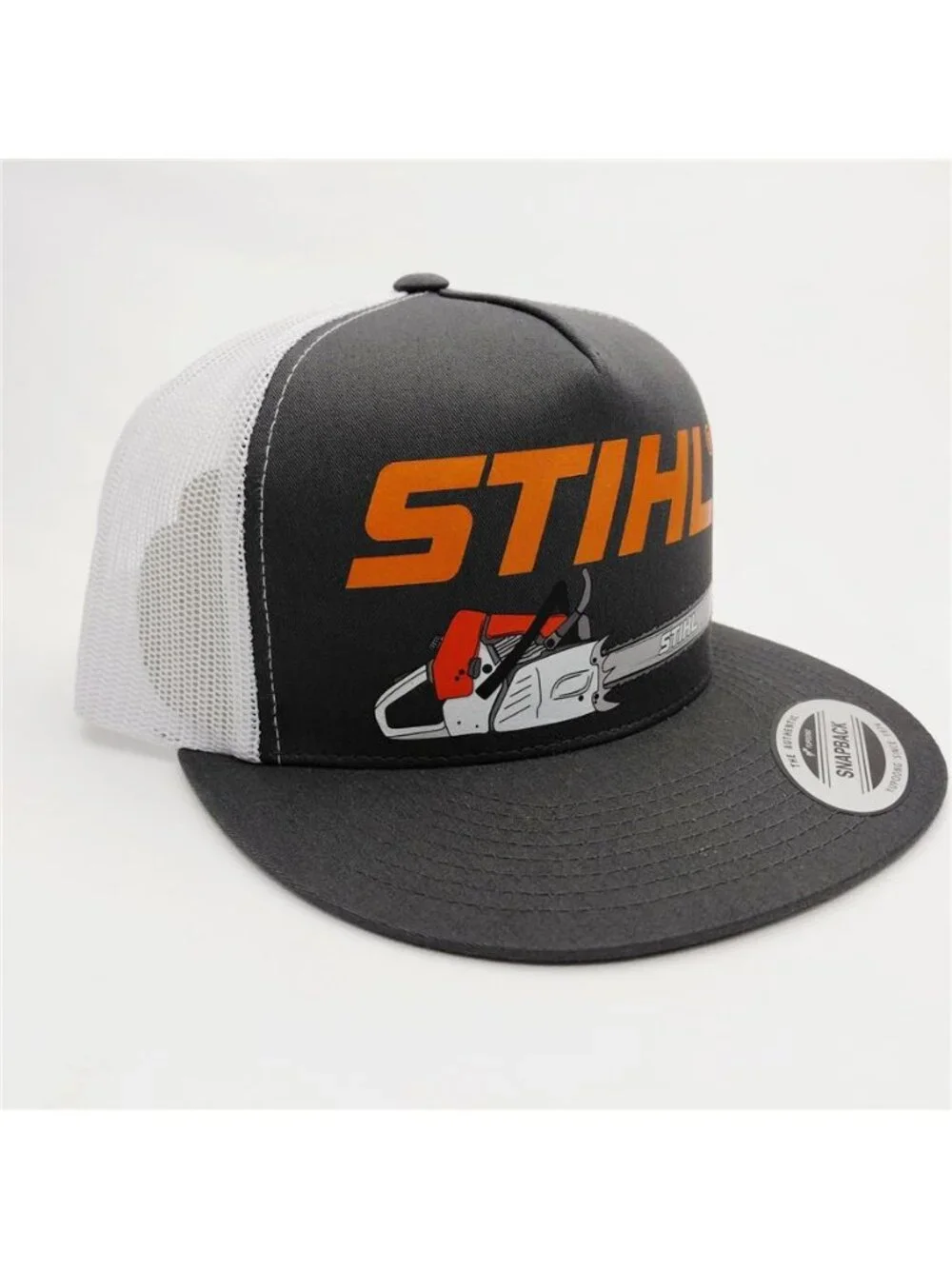 Retro Chainsaw Forestry Graphic Charcoal Yupoong Printed Flat Bill Hat New Logge